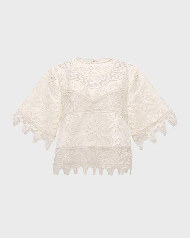 Aria Cutwork Embroidered Linen Blouse
