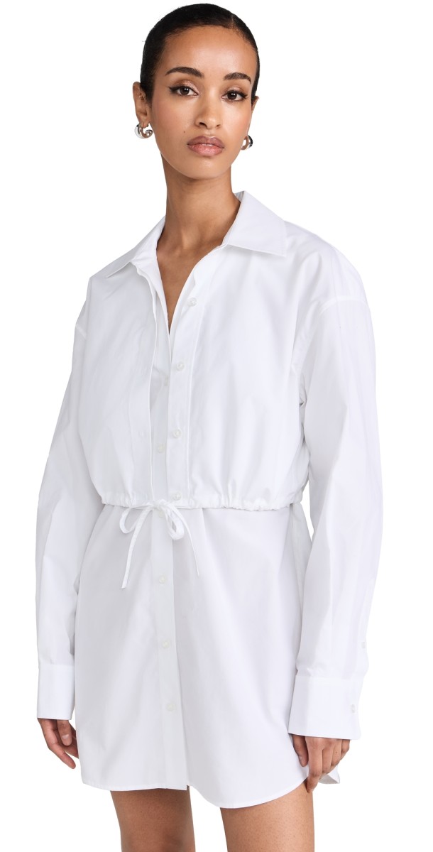 Alexander Wang Doubleayered Shirt Dress with Self Tie White