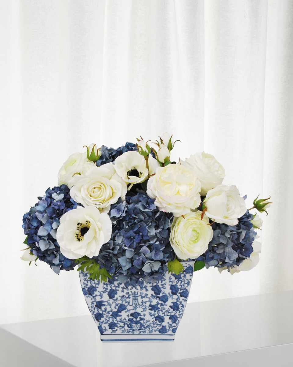 Hydrangea Rose in Rectangle Cache Pot