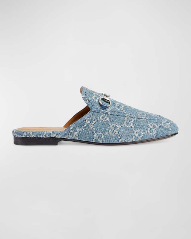 Princetown GG Denim Loafer Mules