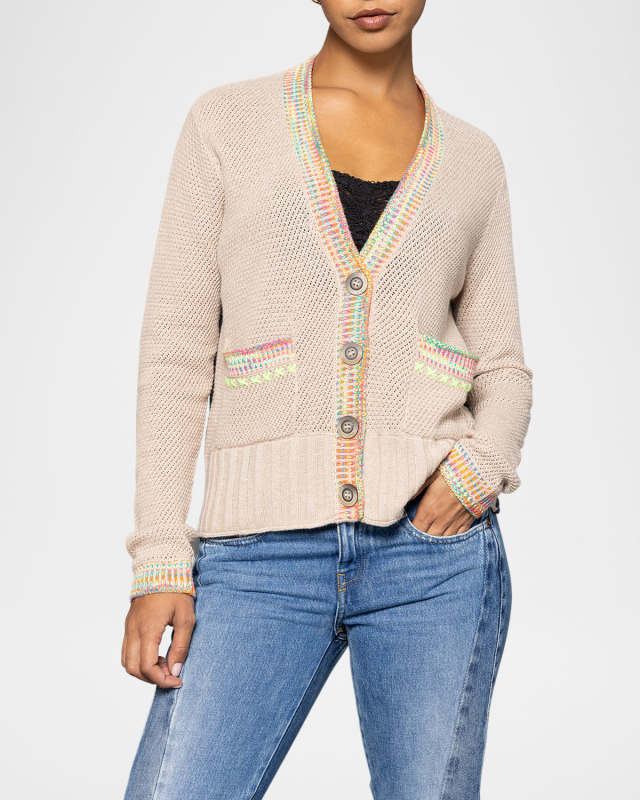 Double Track Jacquard-Trim Cardigan