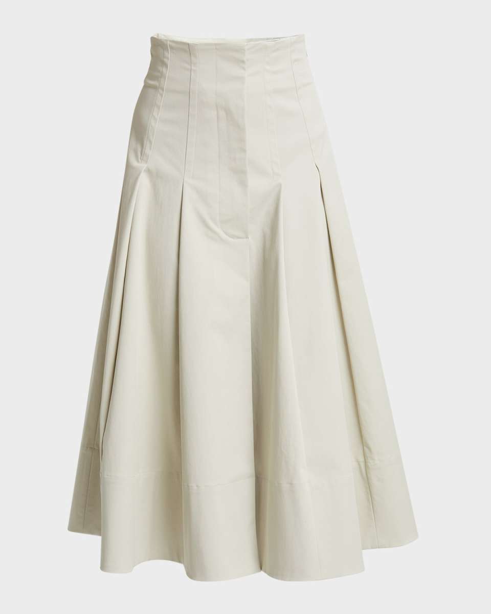 Moore Pleated Organic Cotton Twill Suiting Midi Skirt