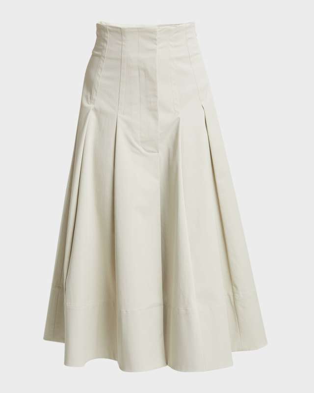 Moore Pleated Organic Cotton Twill Suiting Midi Skirt