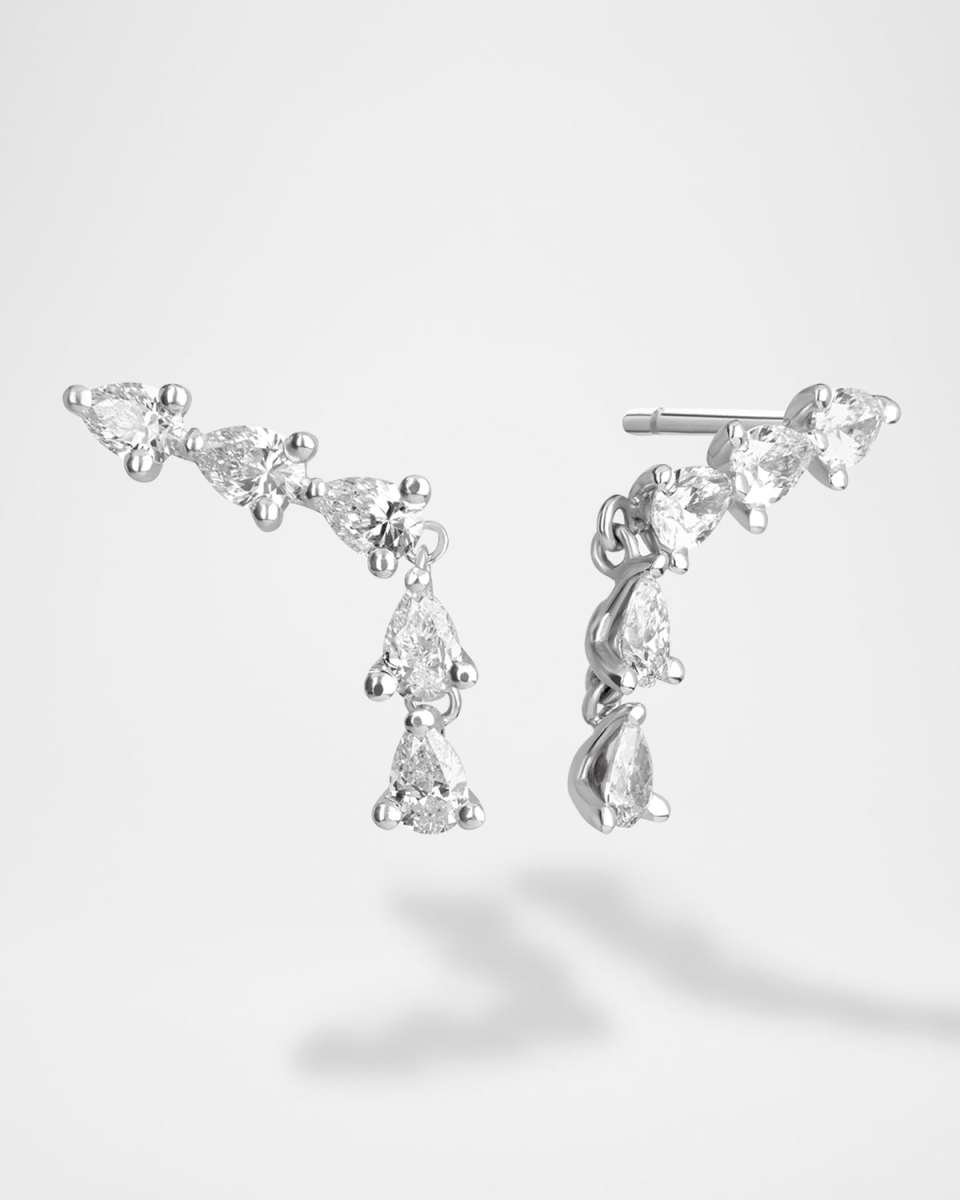 14K White Gold 5-Piece Linear Pear Diamond Dangle Earrings