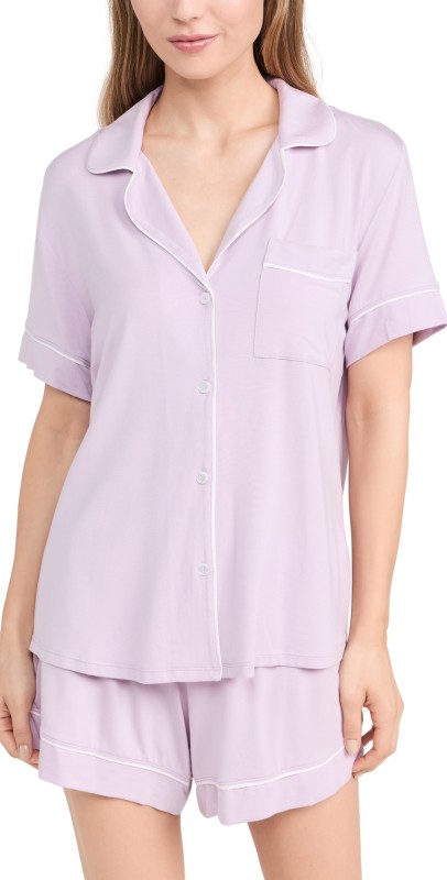 Eberjey Gisele Long Sleeve Relaxed PJ Set Lavender/ Ivory