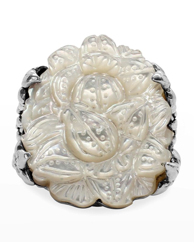 White Mother-of-Pearl Double-Shank Ring, Size 7