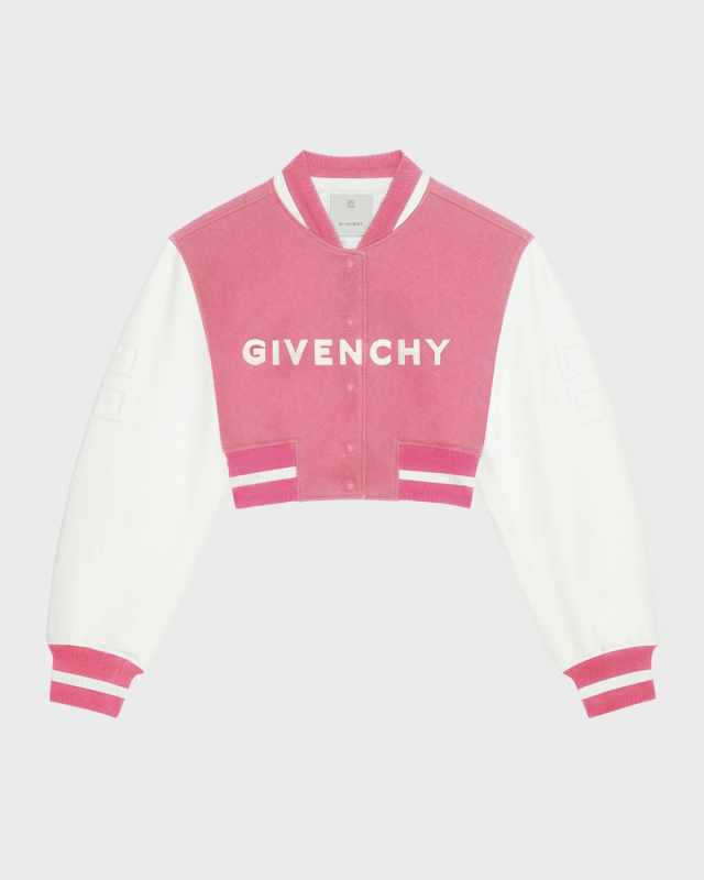Cropped Varsity Jacket with Logo Detail