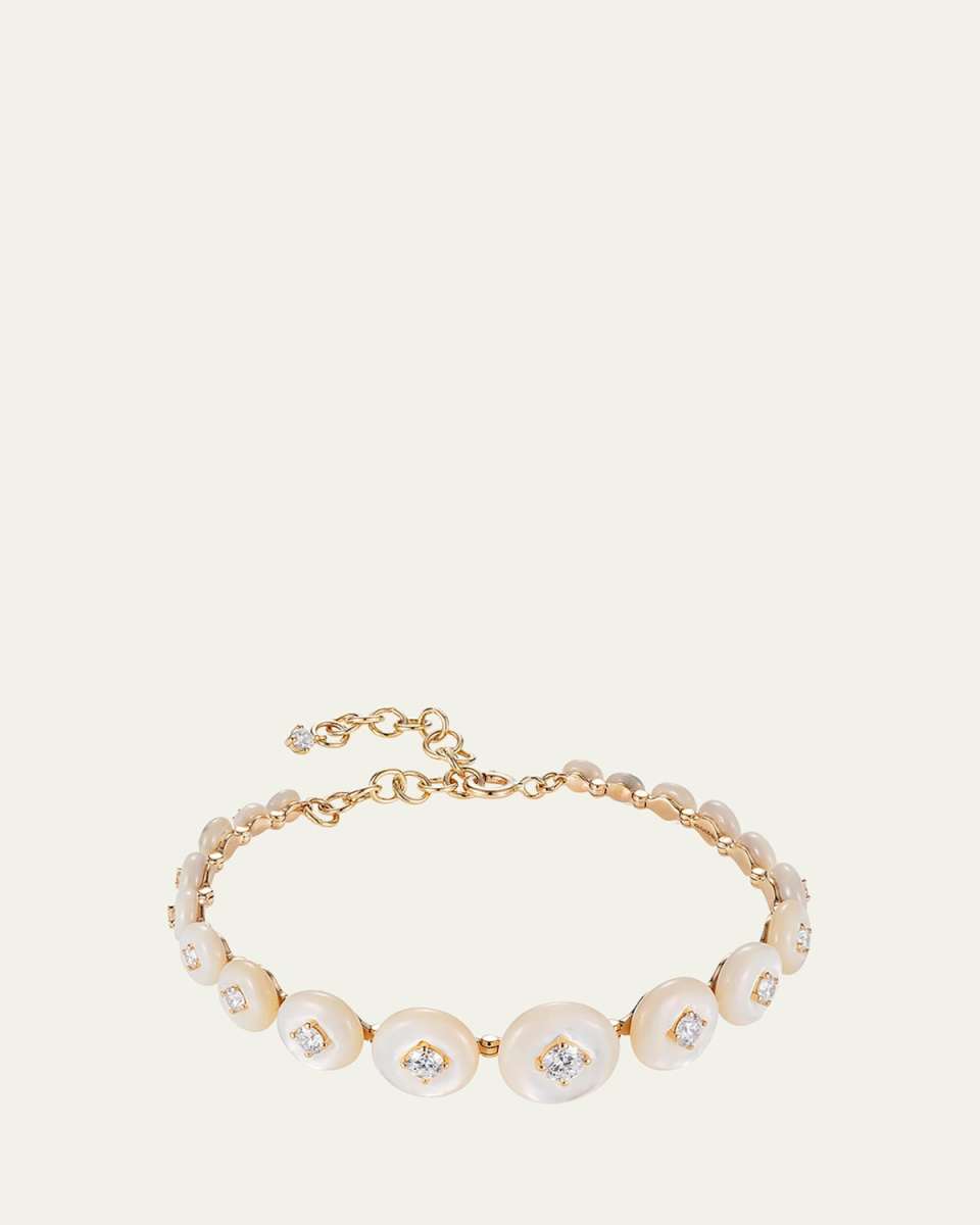 Surrounding Bracelet in Yellow Gold, Diamonds and Mother-of-Pearl