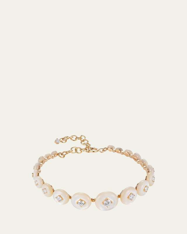 Surrounding Bracelet in Yellow Gold, Diamonds and Mother-of-Pearl