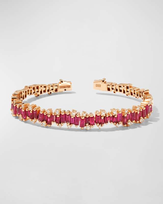 18K Rose Gold Ruby & Diamond Cuff Bracelet