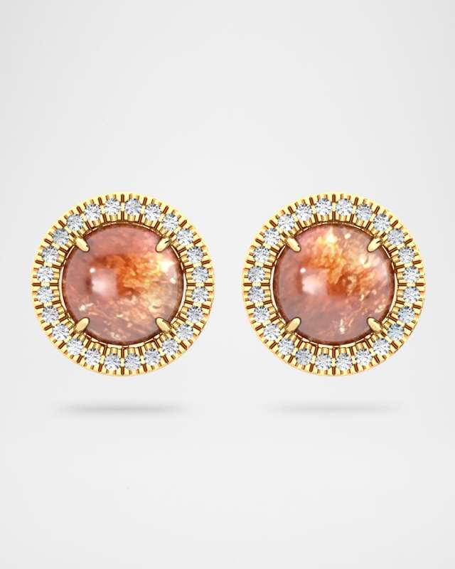 18K Gold Aurora Stud Earrings with Sunstone and Diamonds