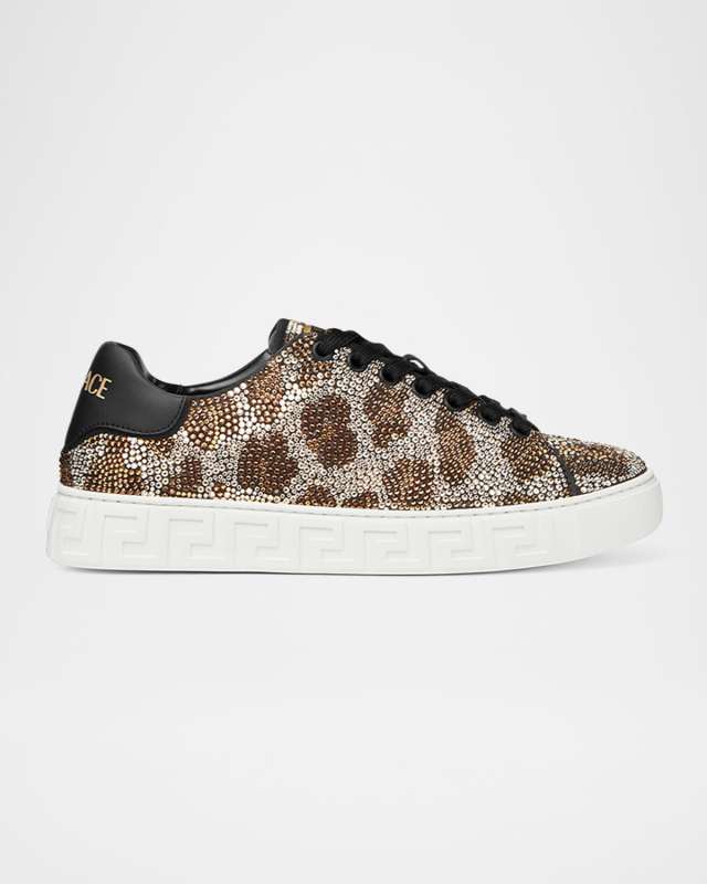 La Greca Leopard Crystal Low-Top Sneakers
