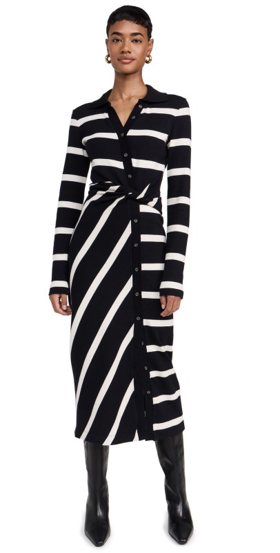 Tanya Taylor Ellicot Dress Black/Chalk Wide Stripe