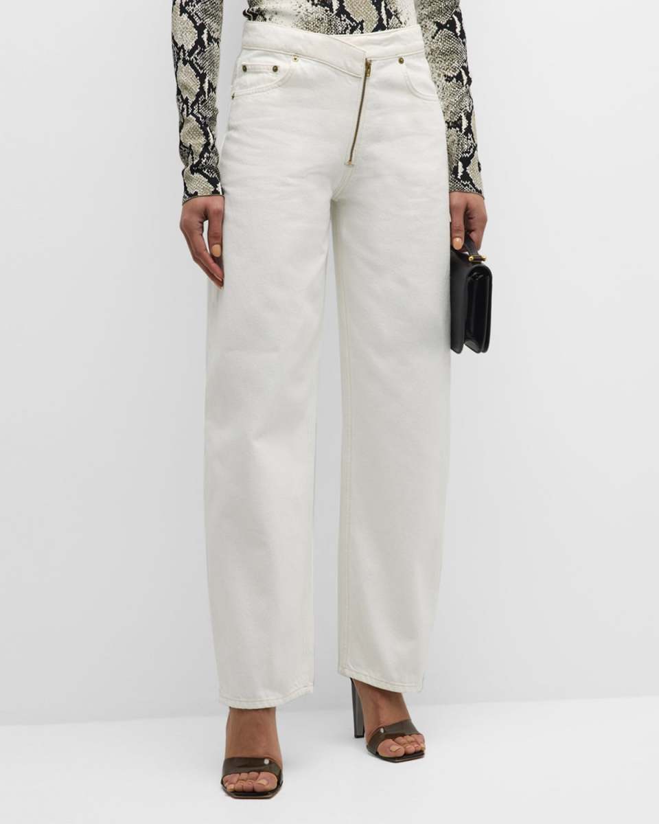 Barrel-Leg Crisscross Zip Jeans