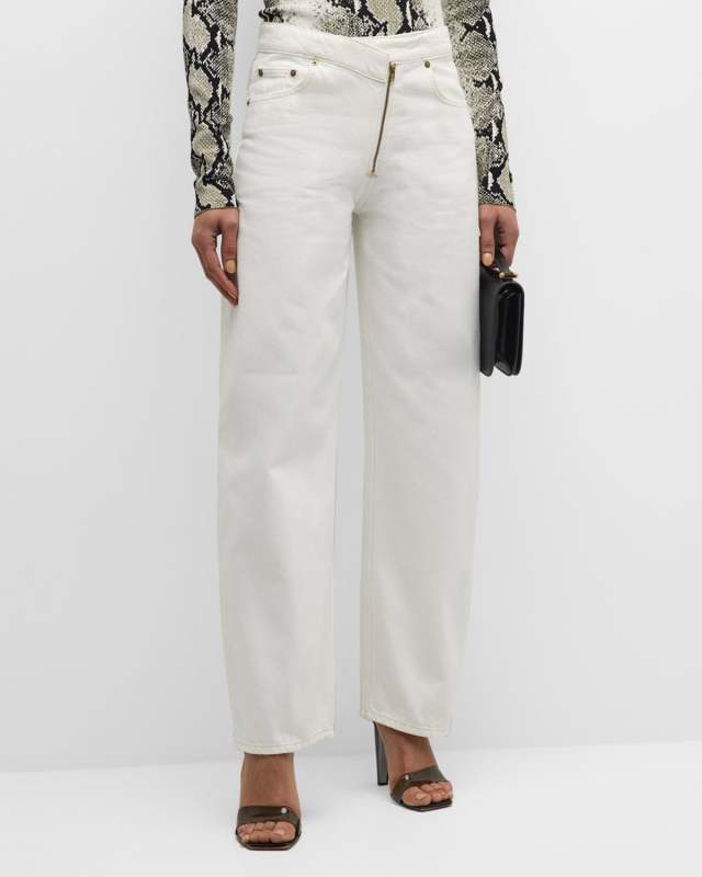 Barrel-Leg Crisscross Zip Jeans