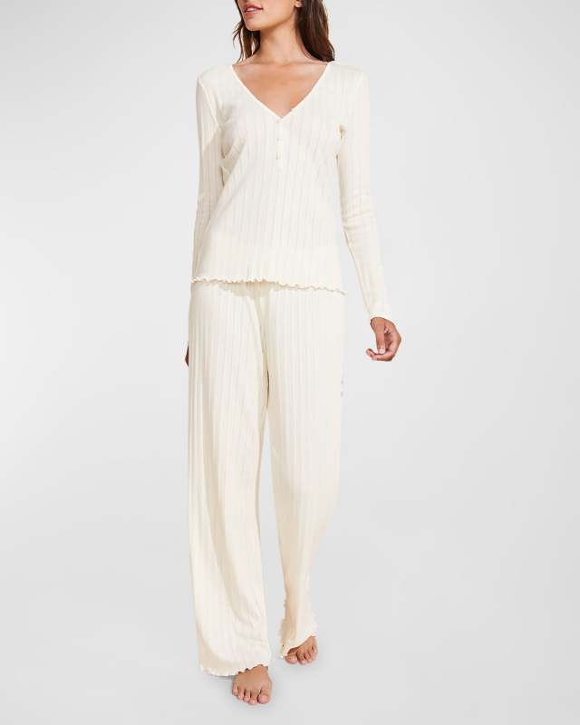 Pointelle V-Neck Henley