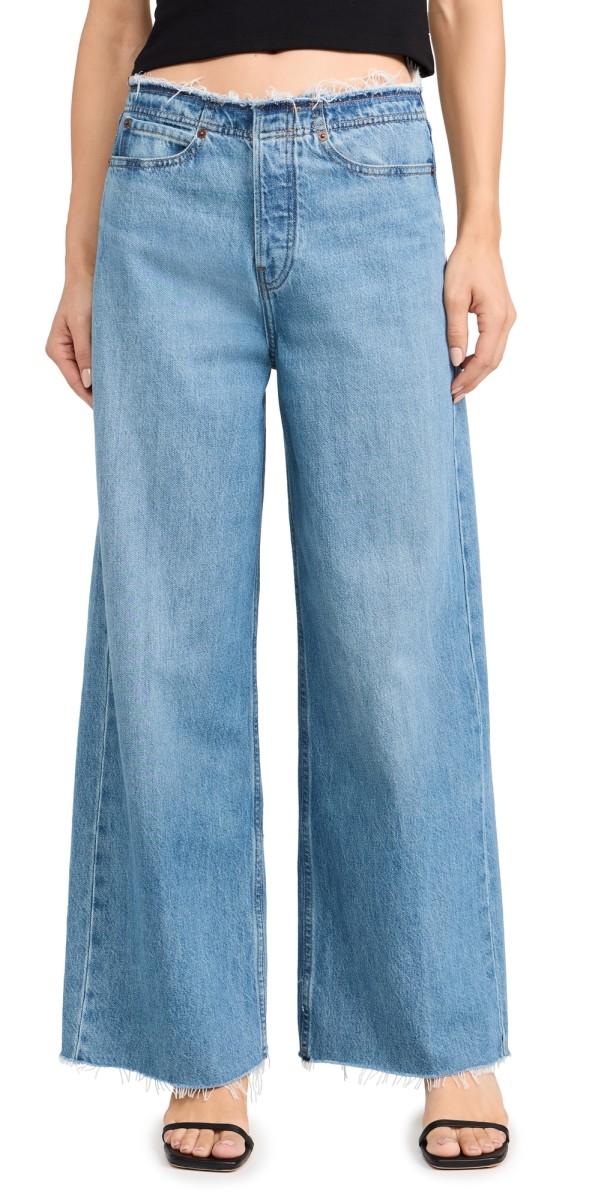 FRAME Le Low Baggy Wide Leg Cut Off Jeans Crosbie