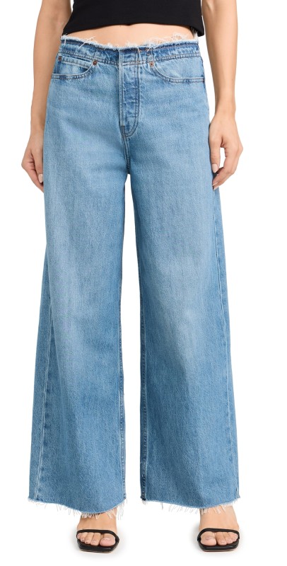 FRAME Le Low Baggy Wide Leg Cut Off Jeans Crosbie