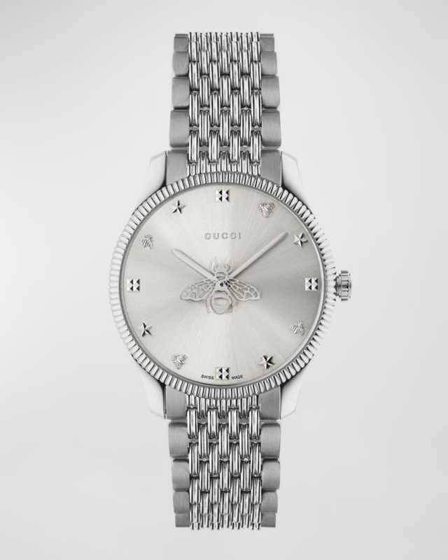 36mm G-Timeless Bee Watch with Bracelet Strap, Silver