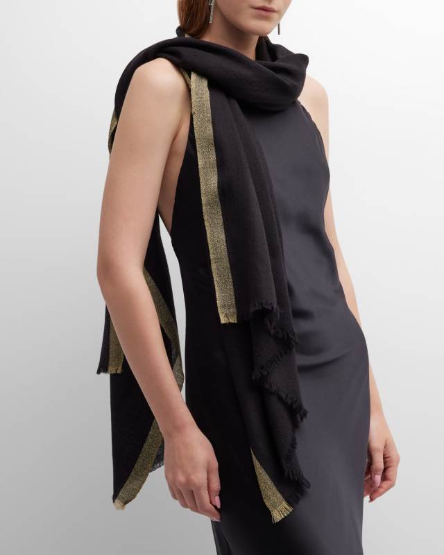 Metallic Stripe Evening Scarf With Eyelash Fringe