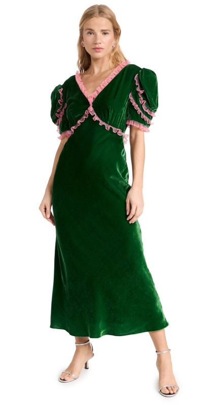 SALONI Anais Dress Bright Emerald/Peony