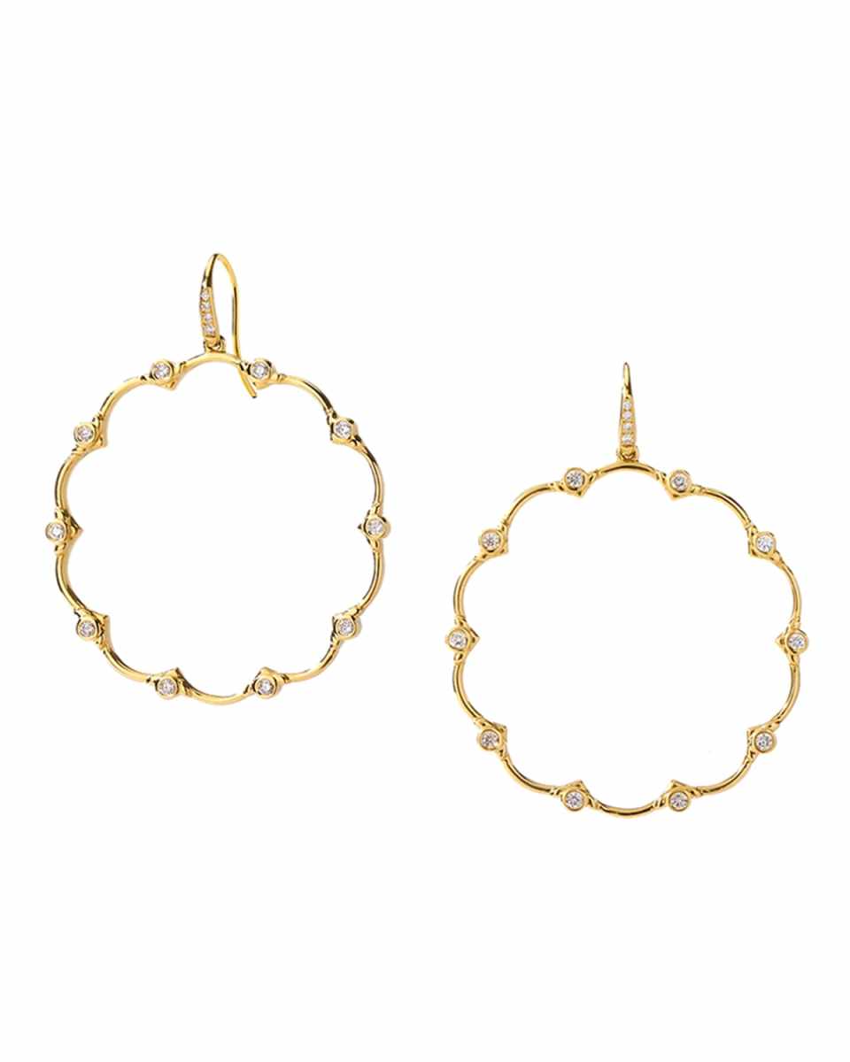 18K Mogul Flower Hoop Earrings with Diamonds