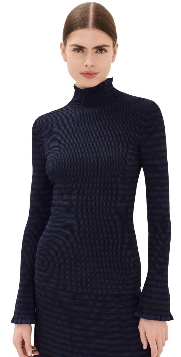 Proenza Schouler White Label Phyllis Turtleneck in Geo Knits Navy/Black