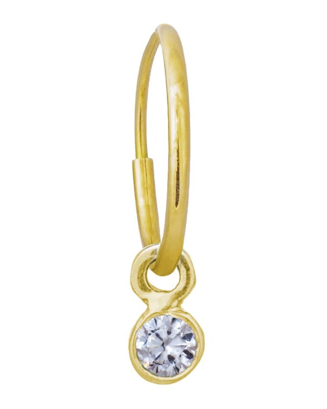 3mm Cubic Zirconia Bezel Drop Earring in 18k Gold, Single