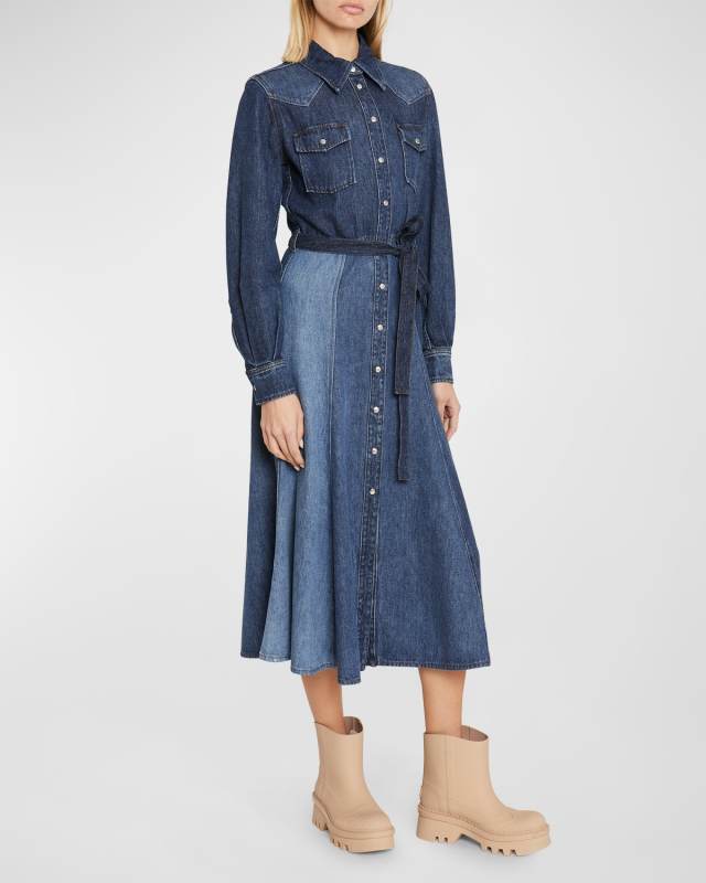 Recycled Cotton Denim Shirtdress with Self-Tie Belt