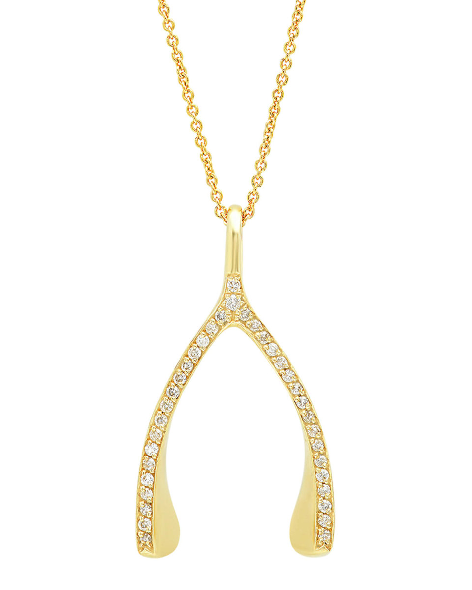 18k Yellow Gold Diamond Wishbone Necklace