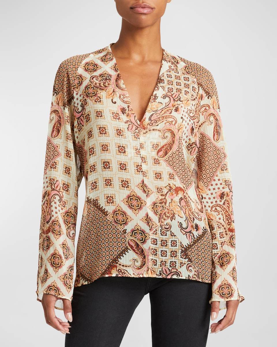 Zuri Patchwork-Print Georgette Blouse
