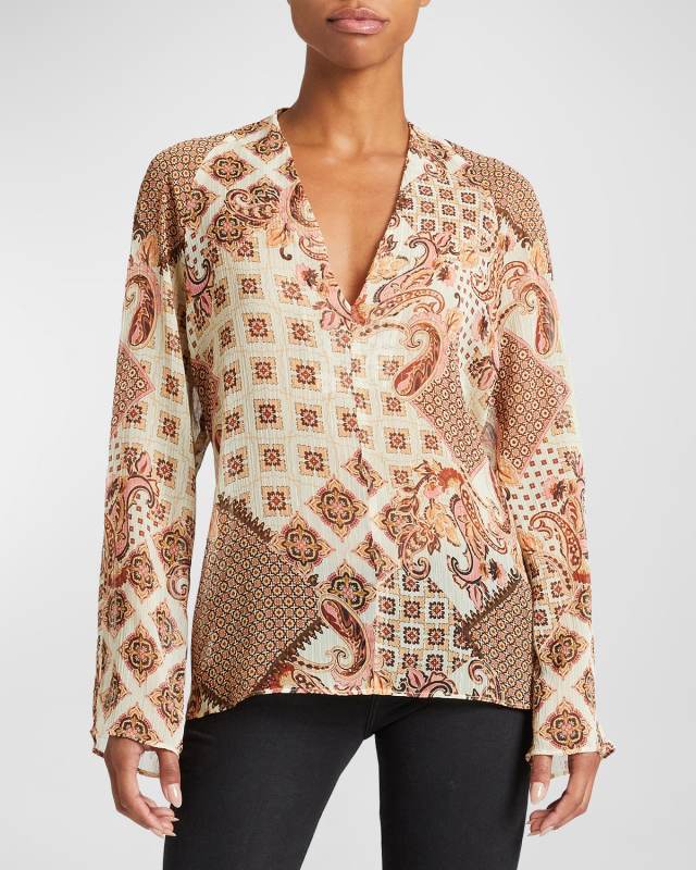Zuri Patchwork-Print Georgette Blouse