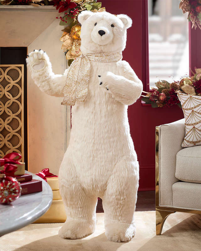 Life-Size Golden Noel Standing Polar Bear, 48"