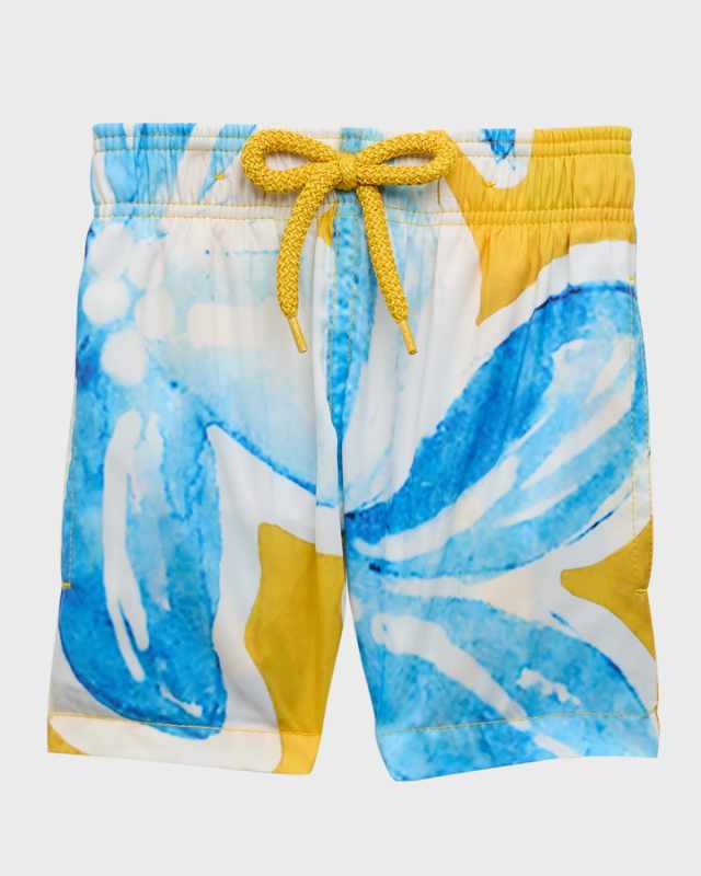 Boy's Floral-Print Swim Shorts, Size 2-10