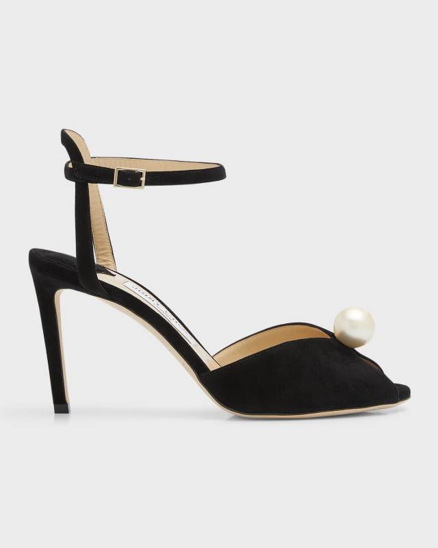 Sacora Suede Pearly Ankle-Strap Sandals