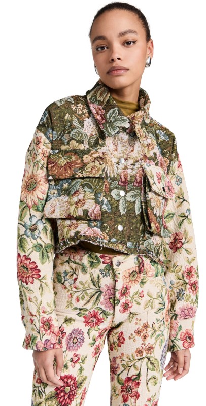 Marques Almeida Patchwork Brocade Cropped Overshirt Patchwork Flower Brocade