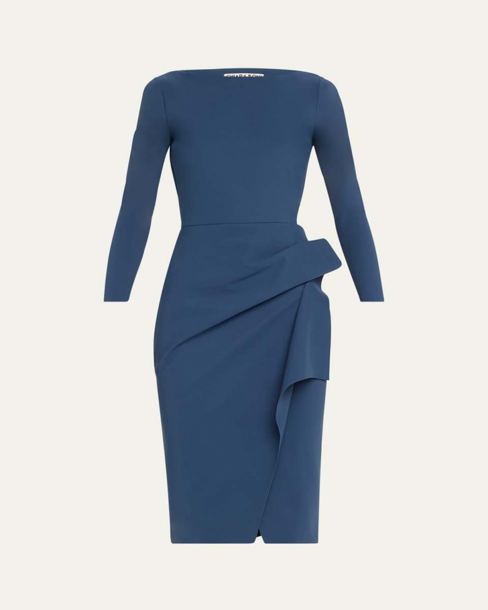 Iridia Ruffle Bateau-Neck Bodycon Midi Dress