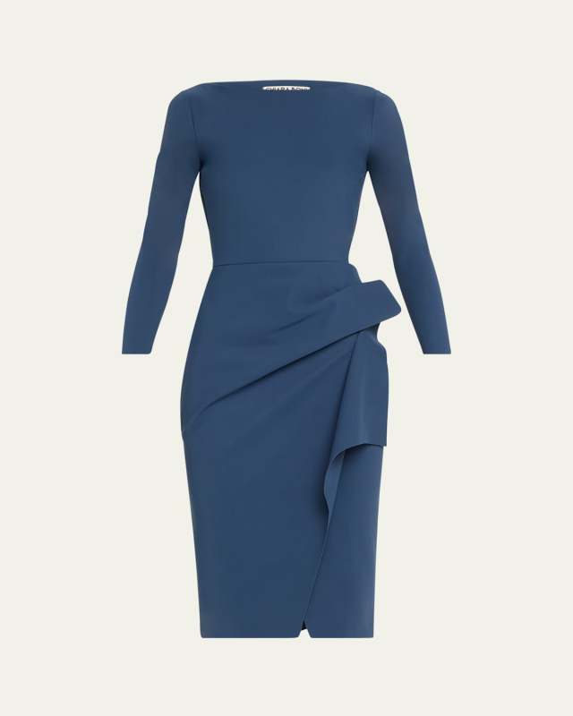 Iridia Ruffle Bateau-Neck Bodycon Midi Dress