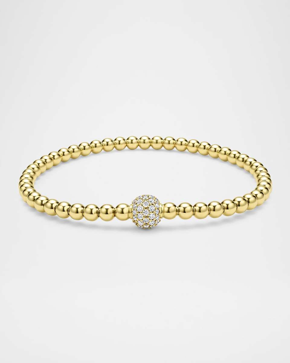 18K Gold Caviar Pave Ball 4mm Stretch Bracelet
