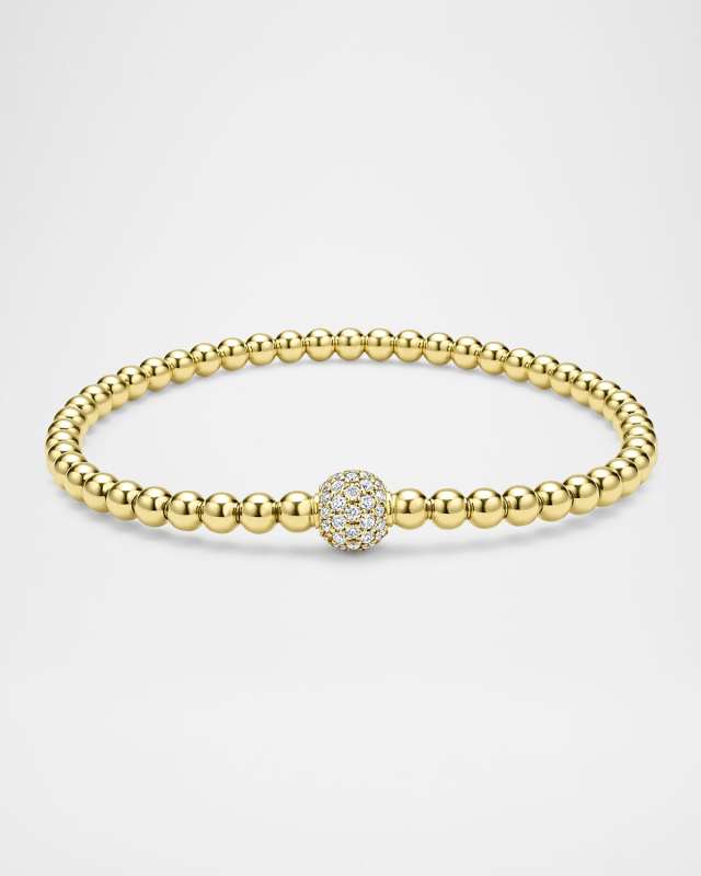 18K Gold Caviar Pave Ball 4mm Stretch Bracelet