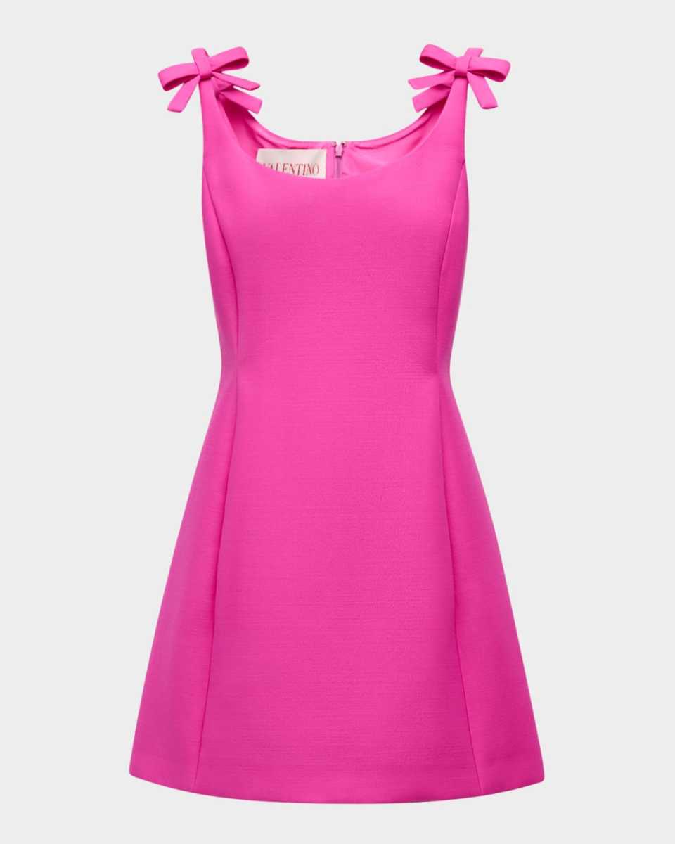 Bow Scoop-Neck Sleeveless Crepe Mini Dress