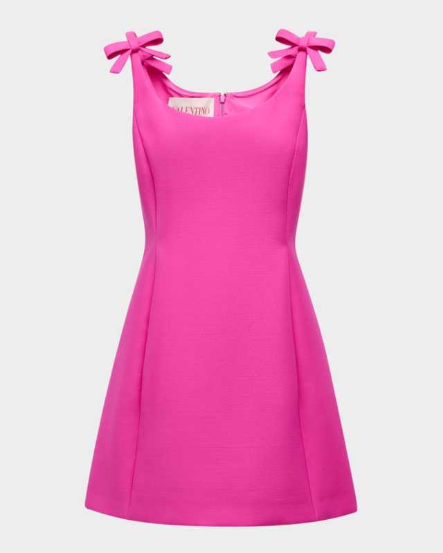 Bow Scoop-Neck Sleeveless Crepe Mini Dress