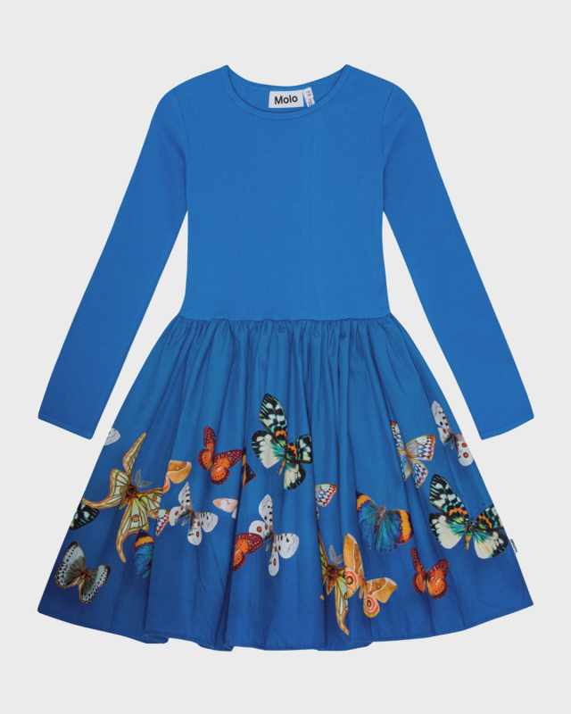 Girl's Casie Butterfly-Print Combo Dress, Size 3T-6