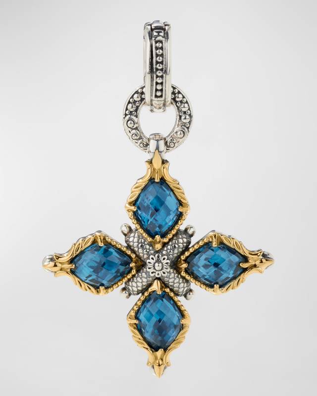 18k Gold Blue Spinel Cross Pendant