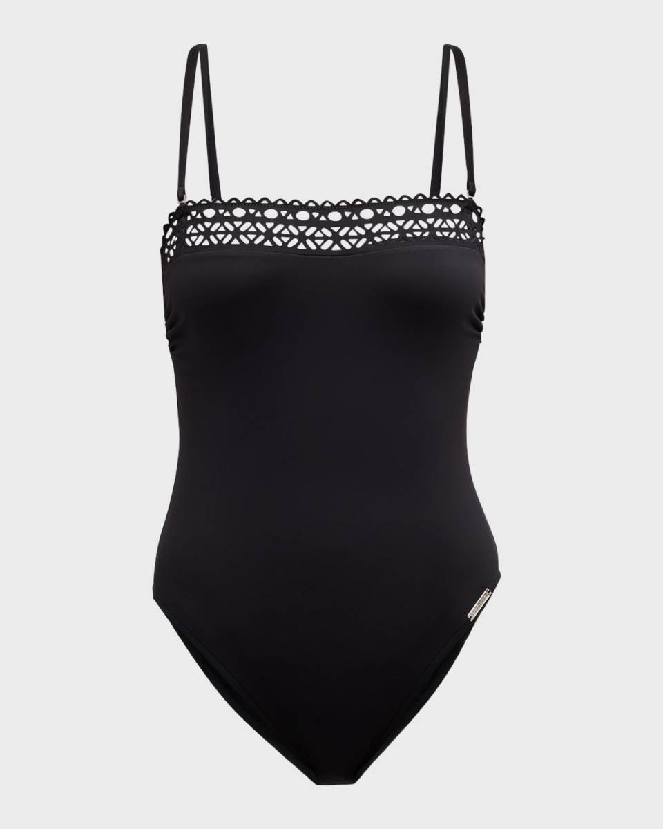 Laser-Cut Bandeau One-Piece Swimsuit