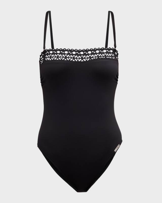 Laser-Cut Bandeau One-Piece Swimsuit