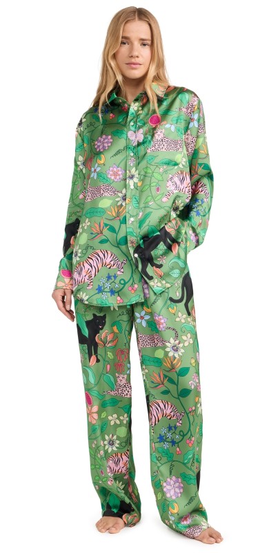 Karen Mabon Big Cats PJ Set Green