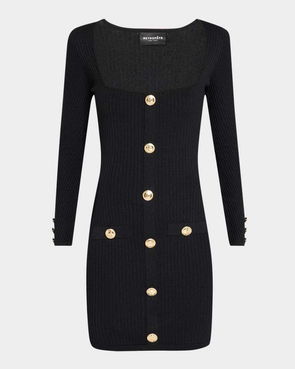 Thea Buttoned Rib-Knit Mini Dress