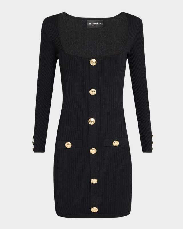 Thea Buttoned Rib-Knit Mini Dress