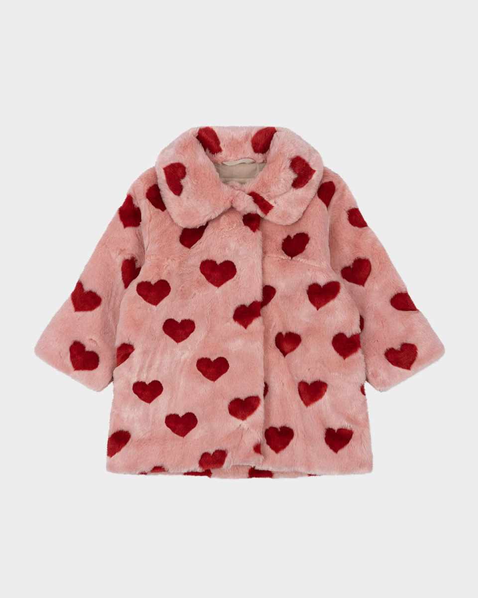 Girl's Fuzzie Heart-Print Coat, Size 18M-10